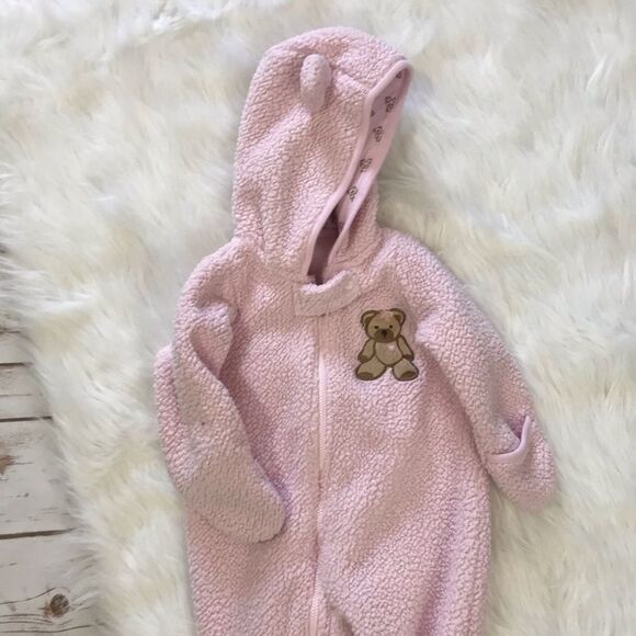 Baby Snowsuit Coat Bunting Baby‎ Girl 9 months Pink Bear winter - Picture 3 of 10